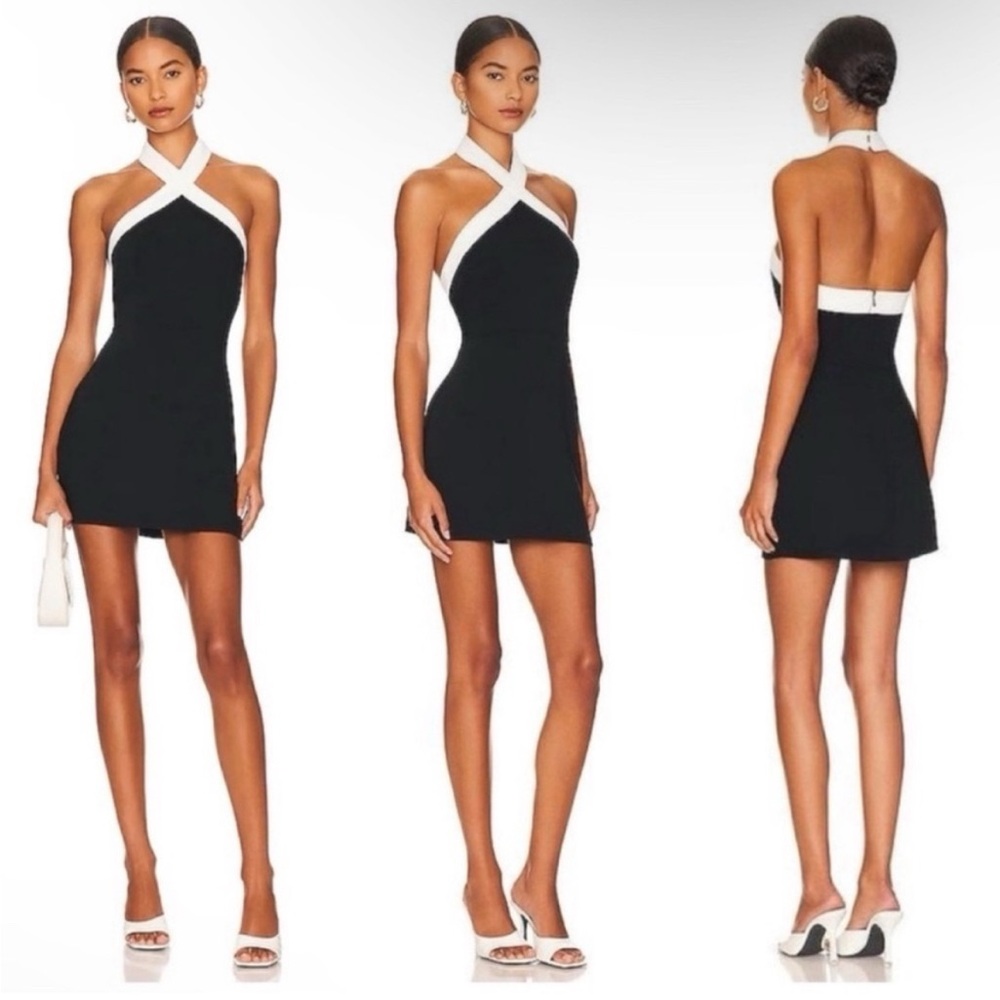 Superdown Brielle Cross Front Dress in Black & White Size S